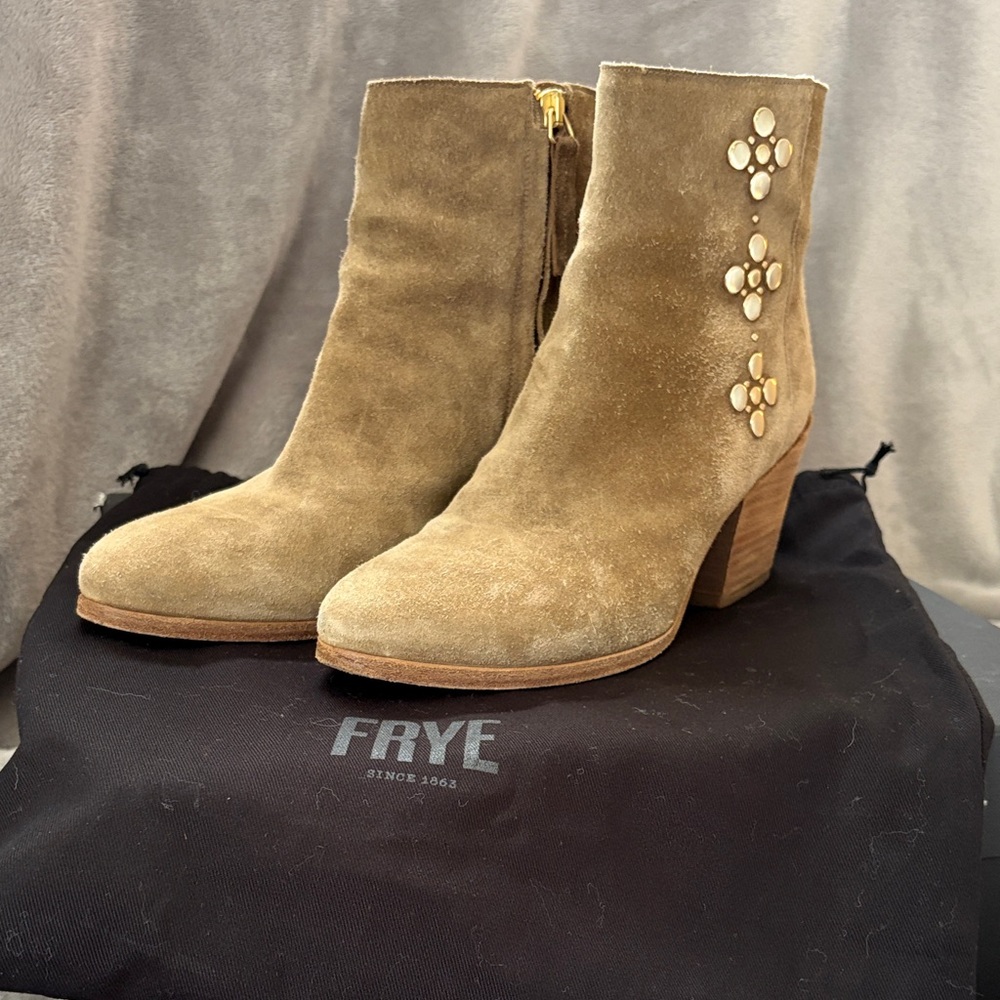 Frye Tan Suede Ankle Boots with Studded Design